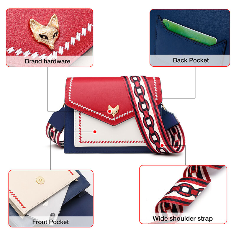 Foxer-女性用ショルダーバッグ,女性用クロスオーバーデザイナーハンドバッグ,カラフルなパネル,フラップ付きの小さなスプリットレザー