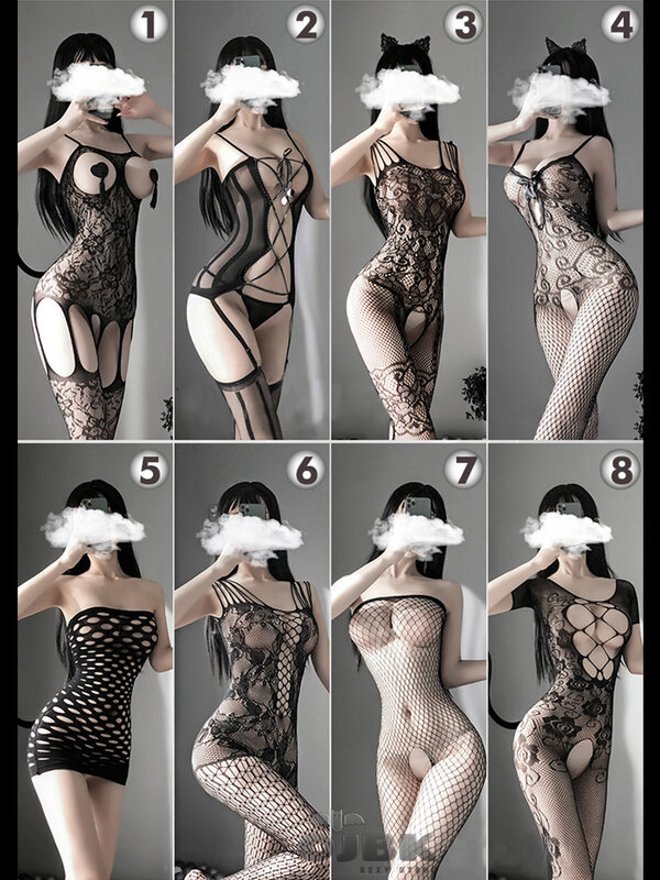OJBK-lencería Sexy con 16 tipos de peluches, atuendo erótico de rejilla con entrepierna abierta, medias elásticas para el cuerpo, ropa interior elástica, novedad de 2022
