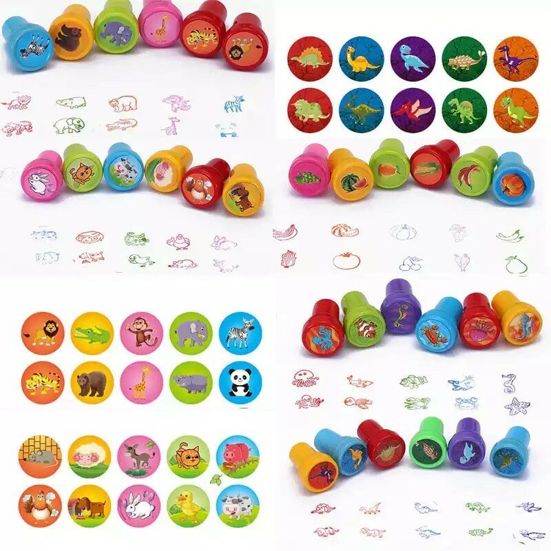 10 sztuk/zestaw zabawka dla dzieci znaczki dzieci niestandardowe plastikowe gumowe samotuszujące pieczątki zwierzęta owoce dzieci Seal Scrapbooking Stamper