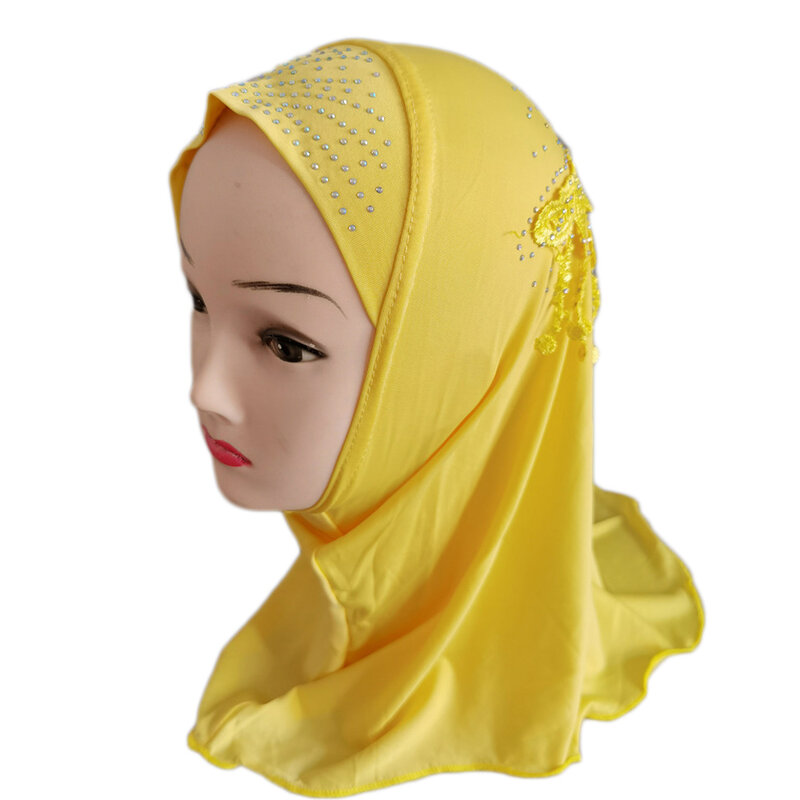 มุสลิมเด็กผู้หญิง Tassels สวยงาม Rhinestone Hijab ผ้าพันคออิสลามผ้าคลุมไหล่ที่สวยงามเจาะสำหรับ2ถึง7ปีสาวอาหรับผ้าพันคอ
