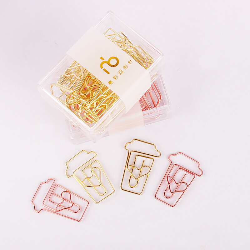 Clip de papel dorado y rosa para taza de café, marcapáginas, accesorios de oficina, Clip de retazos, 12 unids/lote por caja