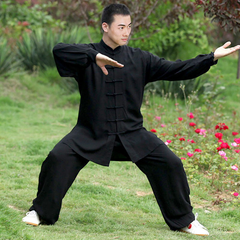 Zooboo Height 110cm-185cm Black White Noil Poplin KungFu TaiChi Suits Uniform Fitness Sets Man Woman