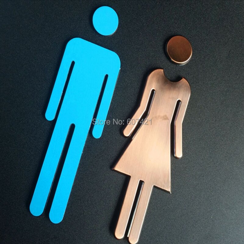 7.8inch Adhesive Backed Modern Acrylic Bathroom Sign Symbol Sign Men Women Toilet (bronze)