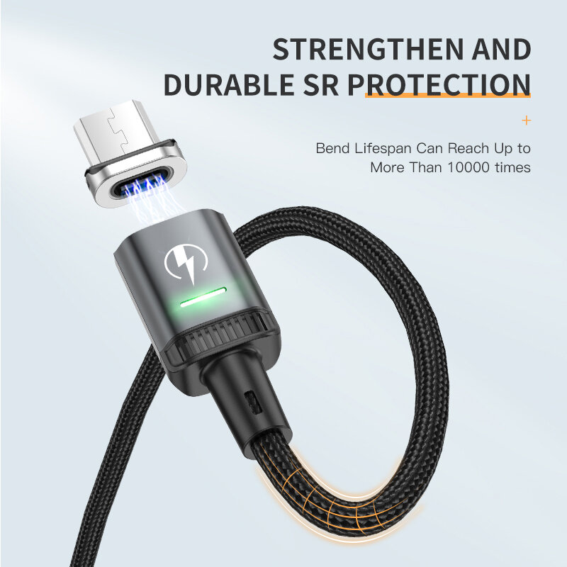 Магнитный светодиодный USB-кабель KUULAA 3A, кабель для быстрой зарядки, тип C, магнитное зарядное устройство, кабель Micro USB для iPhone, xiaomi, poco, samsung, шнур