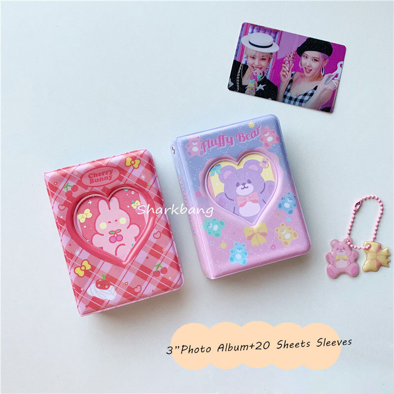Sharkbang kawaii 3 "cherry rabbit álbum fotos + 20 pçs mangas sacos urso coração saco de cartão de armazenamento cartões coletar livro organizador