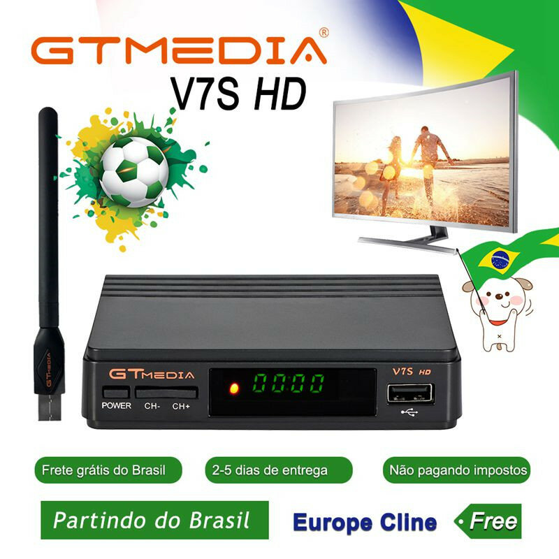 Receptor de satélite gtmedia v7s hd, receptor de satélite com antena usb, suporte europa cline newcamd decodificador de satélite DVB-S2 freesat v7 hd