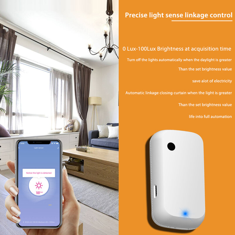 Sensore di luce elettrica funzionante con l'app Smart Life, sensore di illuminazione alimentato da TuYa