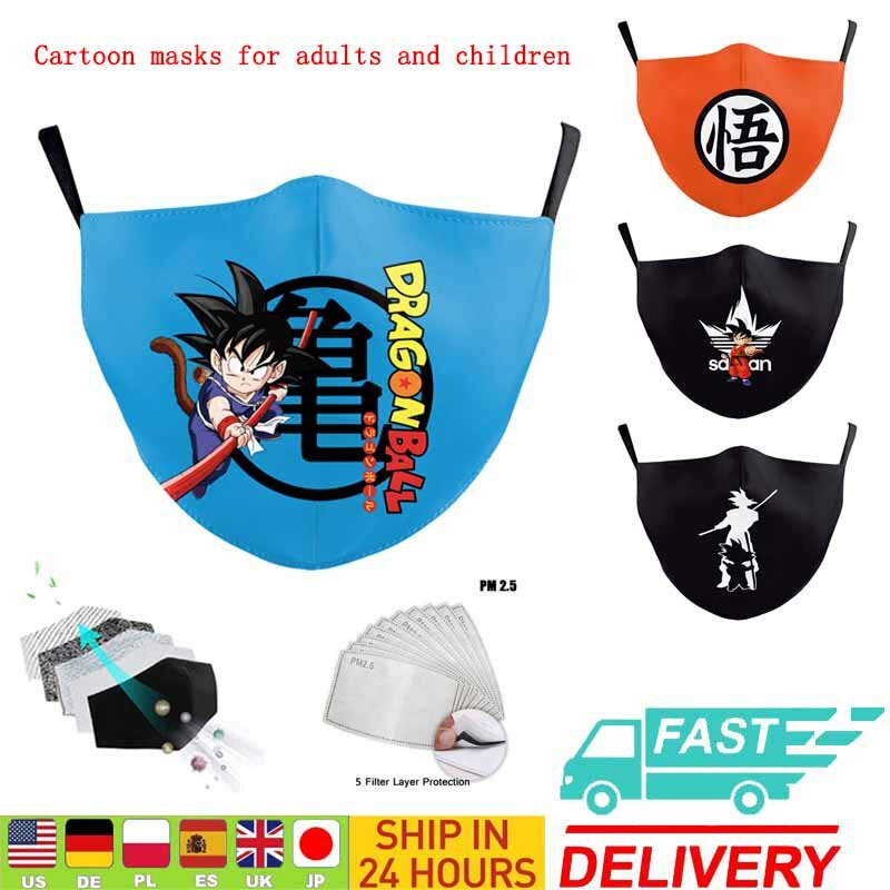 Adult Children Face Mask Dragon Ball Naruto Theme Print Mask Filter Fabric Reusable Washable Masks Dustproof Mouth Mask Cover