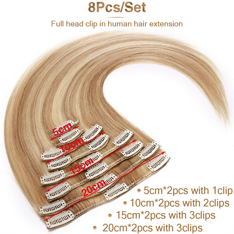 S-Noilite Clip In Human Hair Extensions 8Pcs 65G-120G 8 "-24" 100% Natuurlijke Uitbreiding Haar Clip Brown Volledige Hoofd Clip In Haarstukje
