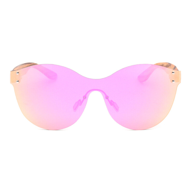 Lonsy óculos de sol polarizado vintage, óculos de sol de madeira de bambu, estilo olho de gato, polarizado, vintage, rosa