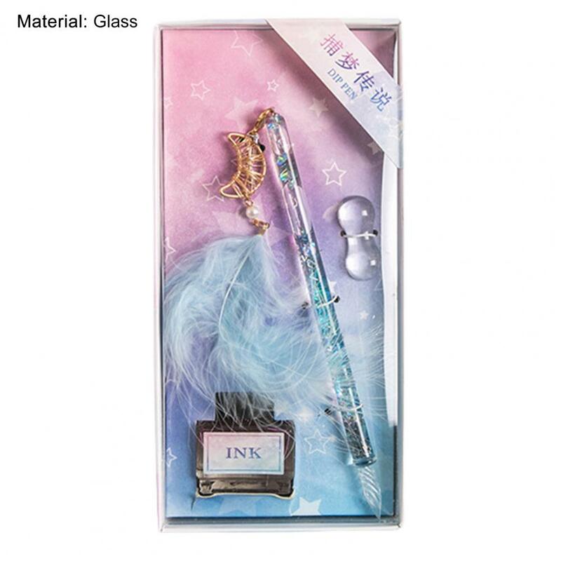 1 Satz Signatur Stift Traum fänger Briefpapier Stift Ende hand gefertigten Glas Kristall Dip Stift mit Tinte Geschenk box Set