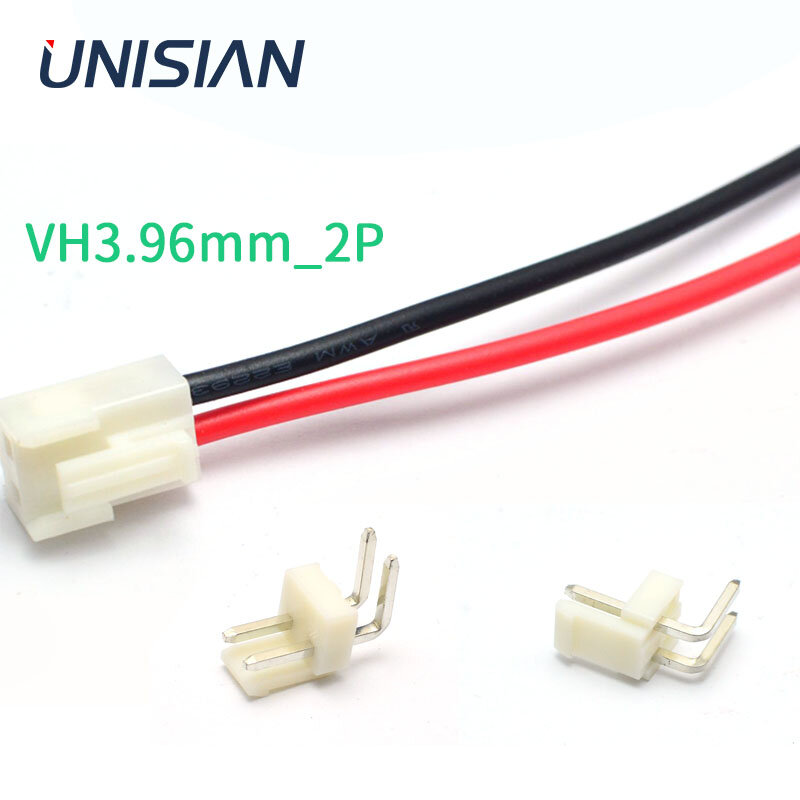 UNISIAN-VH3.96mm 터미널 와이어 연장 케이블 커넥터, 2 핀 피치 암 수 플러그 소켓, 30cm 라인 길이