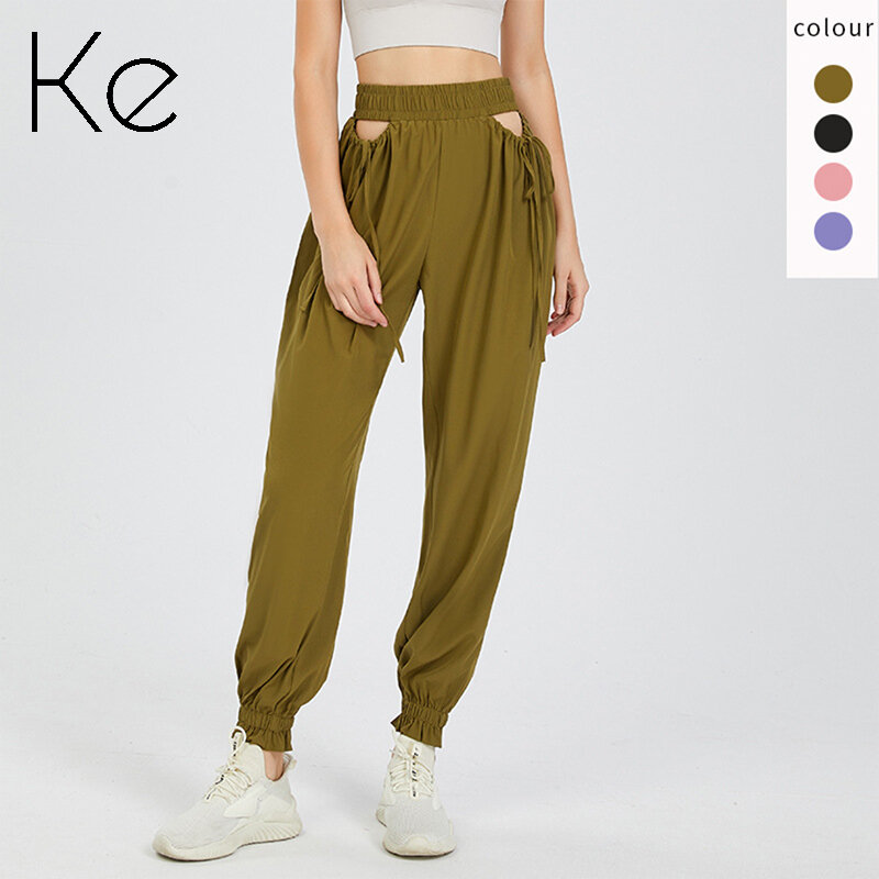 KE123-Pantalones deportivos informales para mujer, pantalón holgado de cintura alta, ajustado, para correr, yoga y fitness, Otoño e Invierno