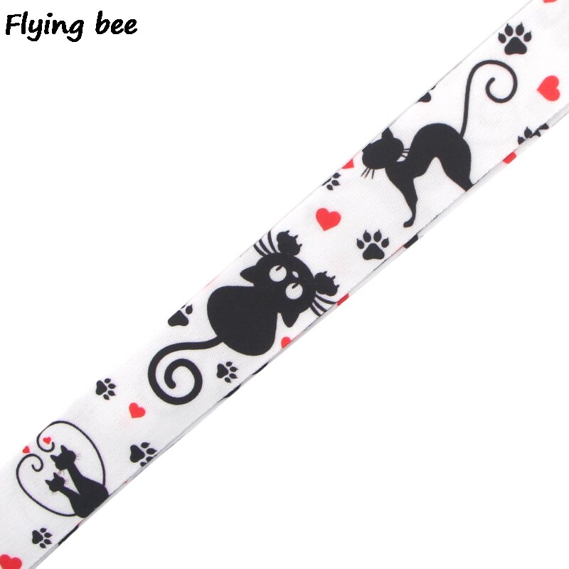 Flyingbee Милая кошка шнурок черный ремень для ключей женский ремешок для шеи ремешки для ключей ID карты телефона шнурок X0370