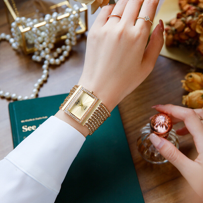 2022 orologi da polso alla moda per donna bracciale quadrato dorato vendita calda orologi da donna con diamanti orologi al quarzo da donna in acciaio