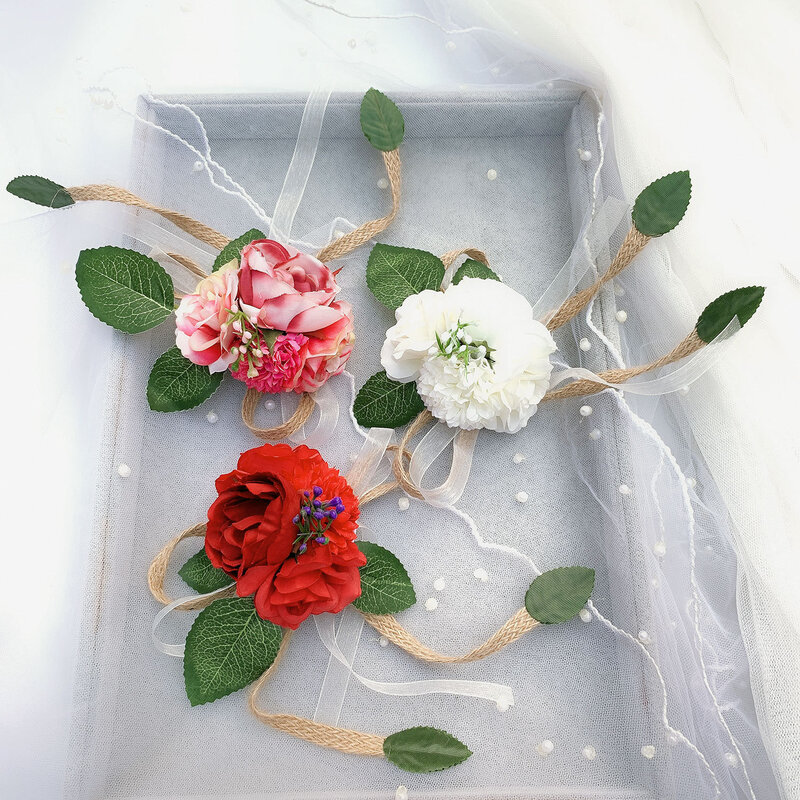 Molans flores artificiais para decoração de casa casamento noiva pulso rosas flor folhas bridel presentes pulso corsage acessórios de casamento