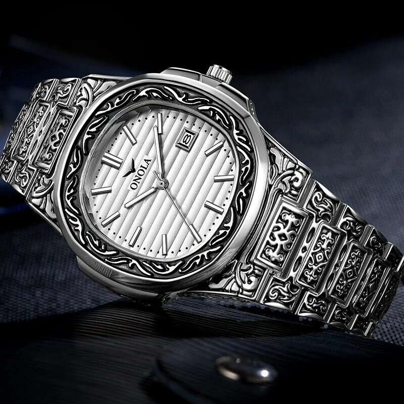 Роскошные золотые мужские часы бренда ONOLA модные стальные водонепроницаемые золотые часы мужские часы olock Reloj Hombre