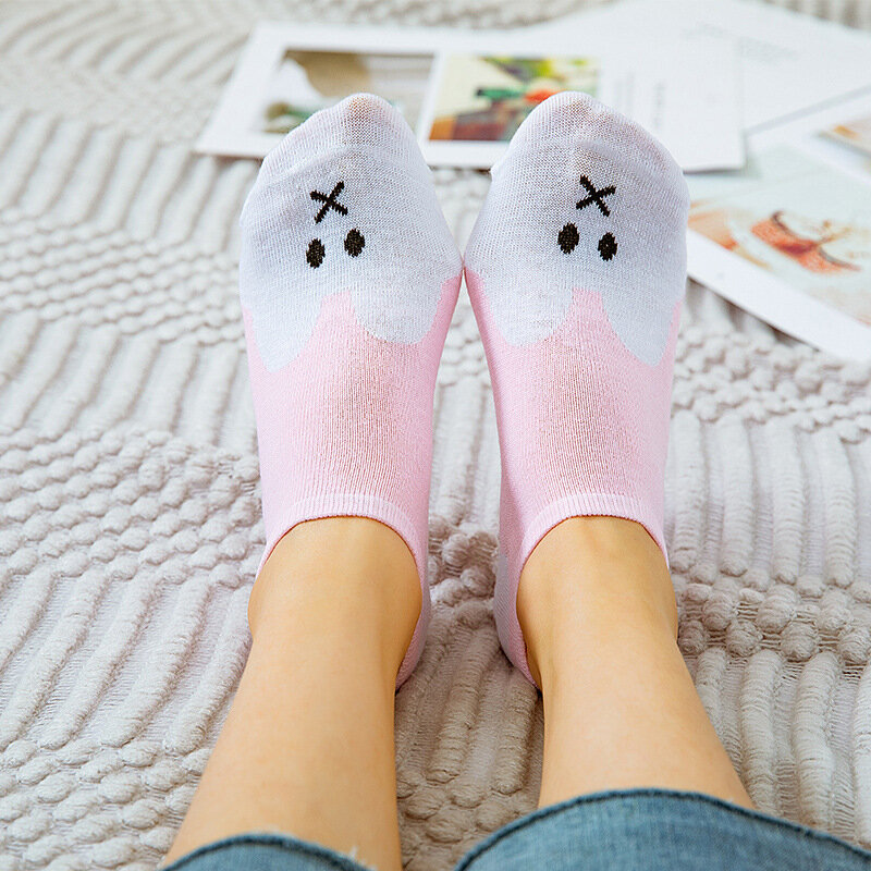 5 pares/lote bonito harajuku animal meias mulheres verão coreano gato urso coelho engraçado baixo corte tornozelo meias feminino feliz sox