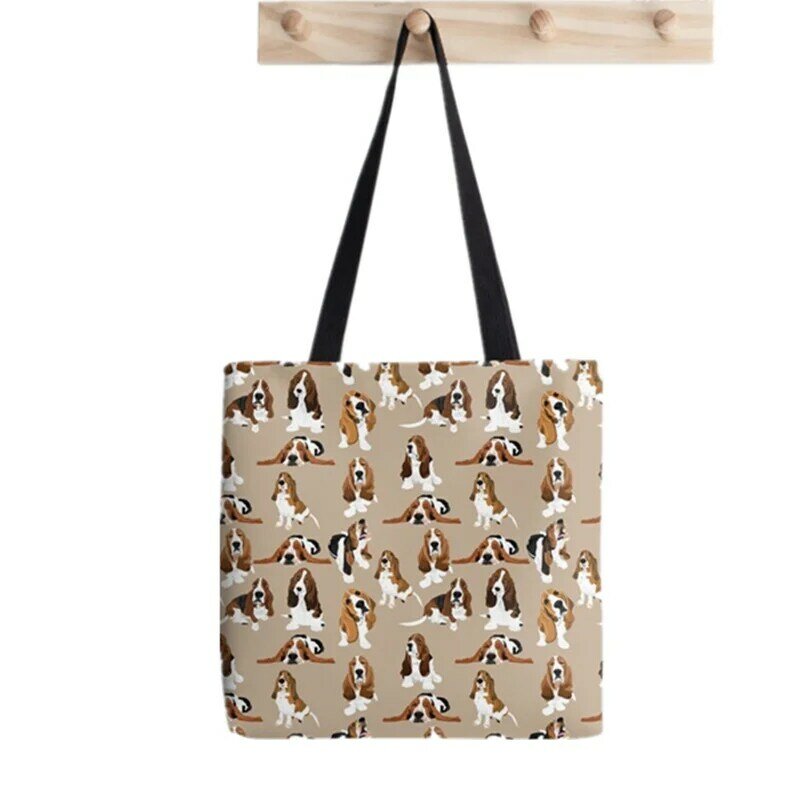 Shopper Basket Hound Pintado Splatter Print Tote Bag para as Mulheres, Harajuku Shopper Handbag, Girl Shoulder Shopping Bag, Lady Canvas Bag