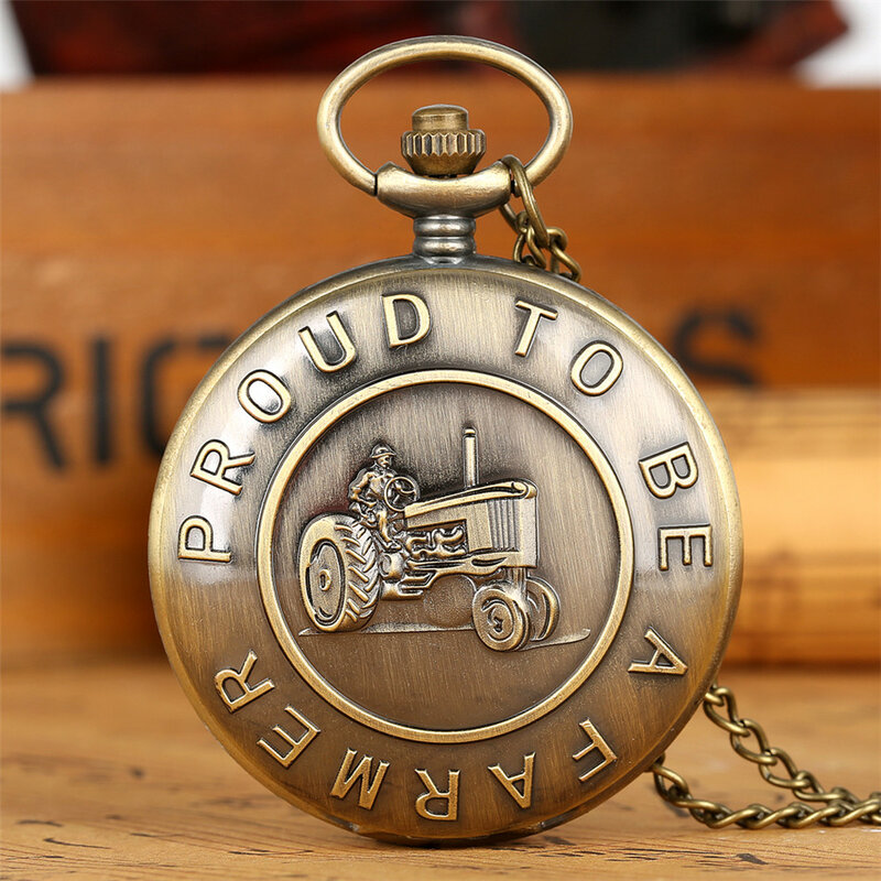 Antike Bronze Landwirtschaft Fahrzeuge Design Quarz Taschenuhr Retro Arabischen Ziffern Display Pullover Halskette Anhänger Uhren