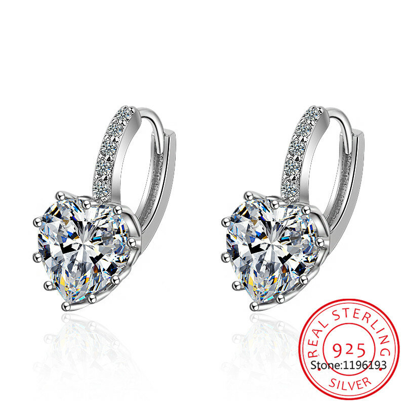 Real 925 Sterling Silver Fashion Romantic Heart Zircon Hoop Earrings For Women Wedding Party Fine Jewelry Gift DS4605