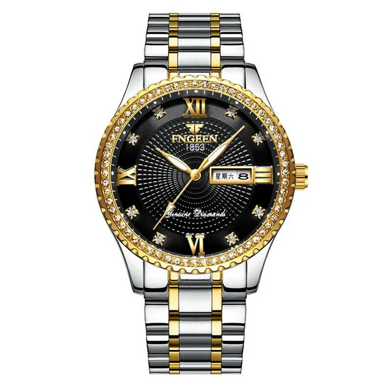 Fashion FNGEEN orologio al quarzo da uomo orologio militare orologio da polso impermeabile in acciaio inossidabile con doppio Display calendario settimana data