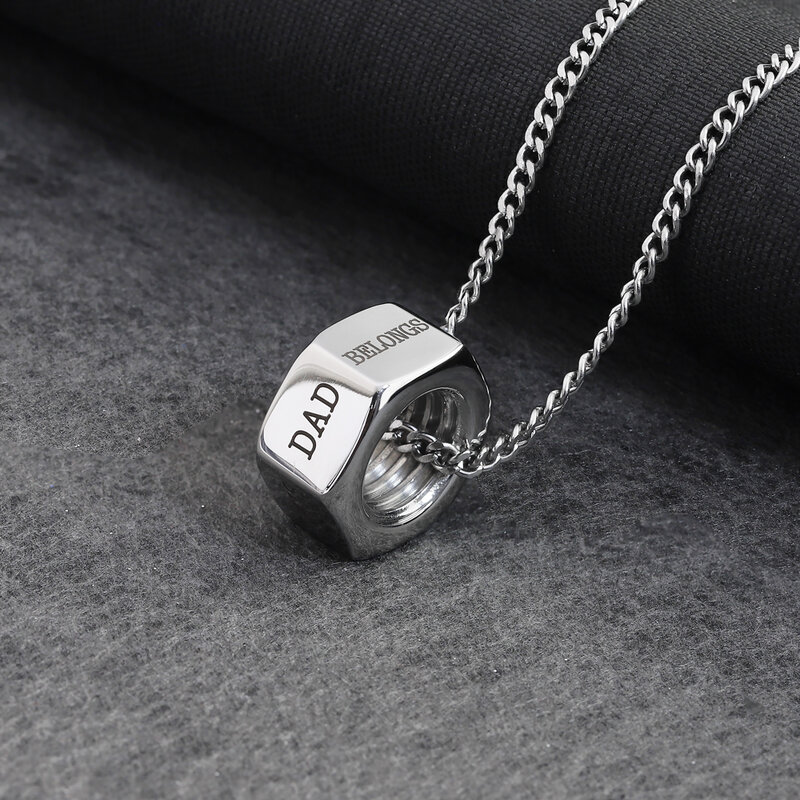 Personalized  Names Screw Necklace for Men, Stainless steel Bolt Nut Pendant necklace for him unisex jewelry