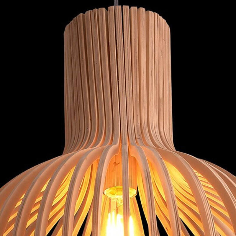 Lámparas colgantes de jaula de pájaros de madera negra nórdica moderna, Bombilla de diseño E27, lámpara colgante de madera tejida de bambú Sam para vestíbulo de sala de estar
