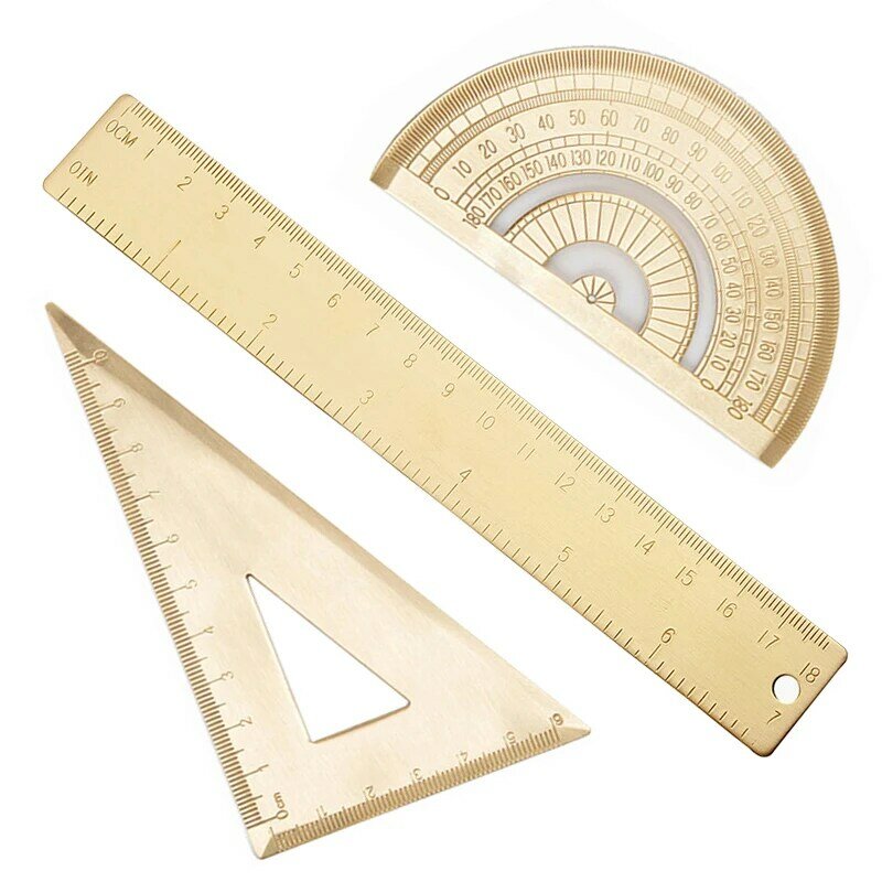 20CM Brass Straight Ruler School Kids Gift Set Measure Tools 12cm 15cm 18cm Metal Copper Ruler Kawaii Stationery Accessories