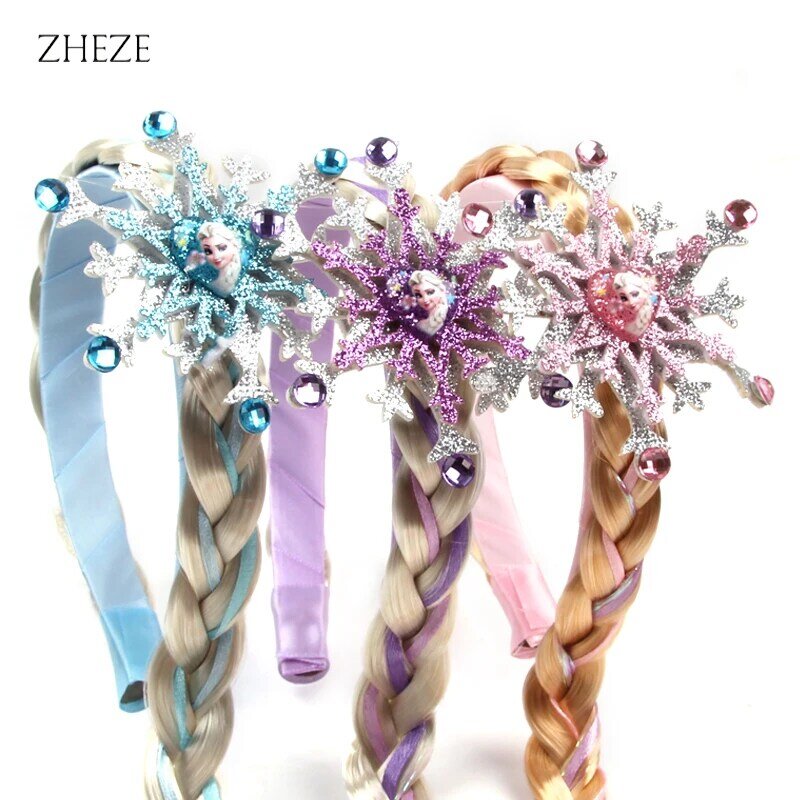 Ikat kepala Elsa seri Frozen, untuk anak perempuan Wig salju kepang berlian imitasi mahkota ikat rambut pesta ulang tahun putri DIY Aksesoris Rambut