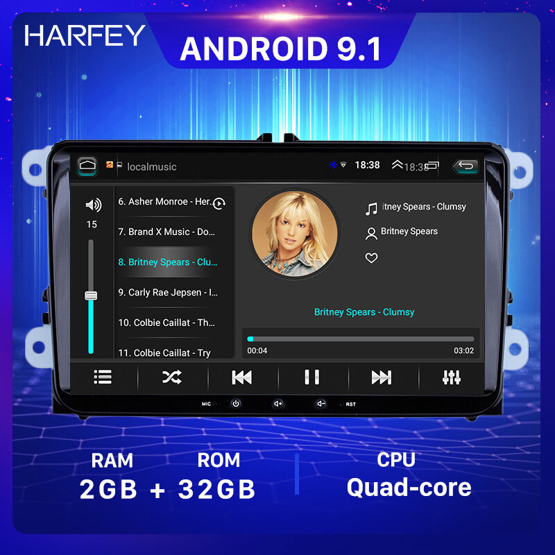 Harfey 2 + 32G Radio samochodowe GPS 9 cali 2din Android 9.1 samochodowy odtwarzacz multimedialny dla VW Volkswagen SEAT LEON CUPRA Skoda Passat b5 b6 CC