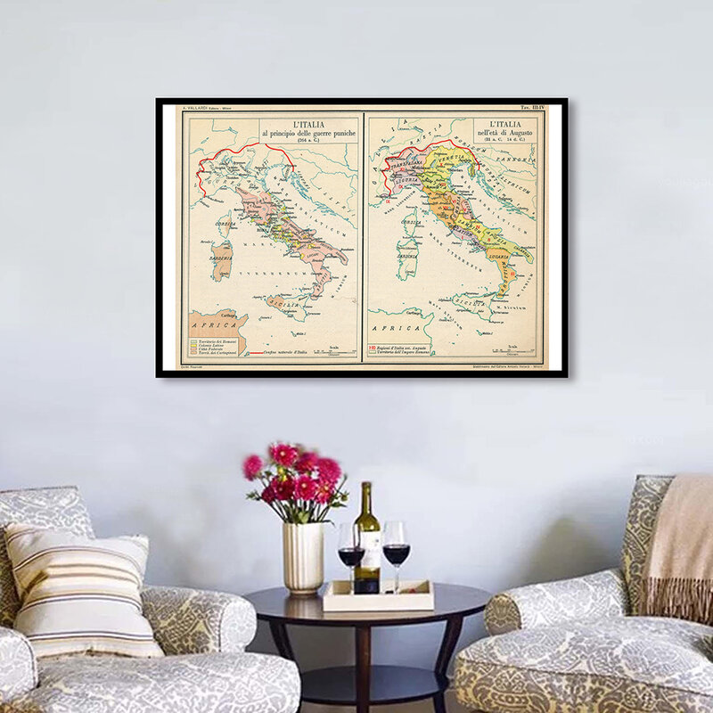 59*84 Cm Peta Italia Di Italia Retro Dinding Seni Poster Kanvas Lukisan Kelas Dekorasi Rumah Perlengkapan Sekolah