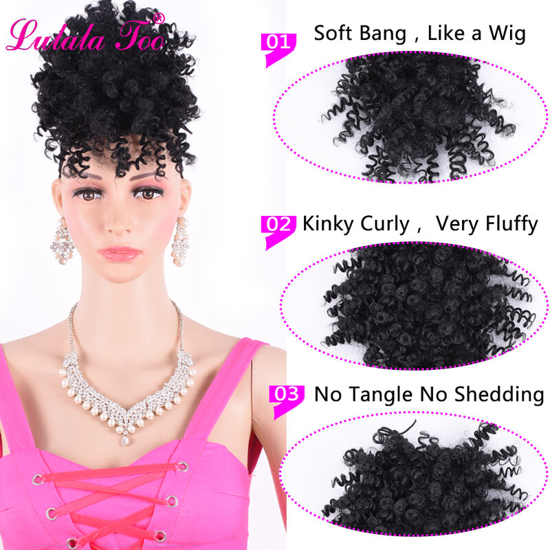 Synthetic Curly Bangs Drawstring Ponytail Kinky Curly Hair Bangs for Black Women Clip On Hair Extensions Front Hairpieces