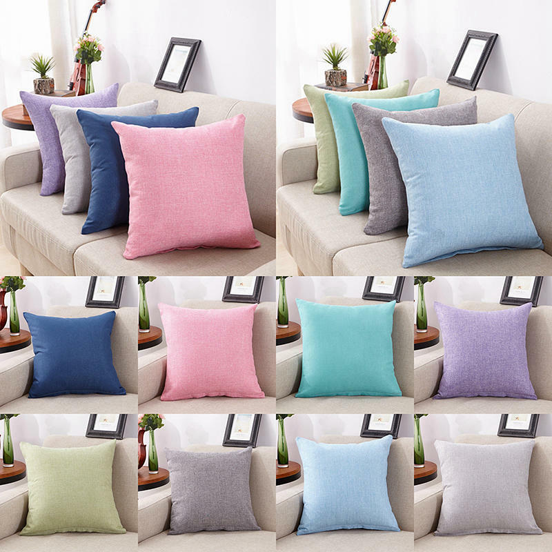Funda de cojín de lino y algodón, cubierta de almohada decorativa de Color sólido para sofá, novedad
