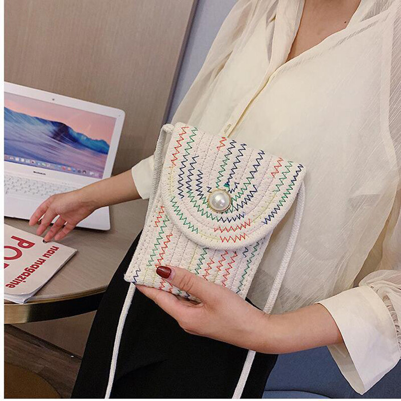 Пляжная Сумочка, миниатюрная Плетеная соломенная сумка для мобильного телефона, универсальный мессенджер на одно плечо
