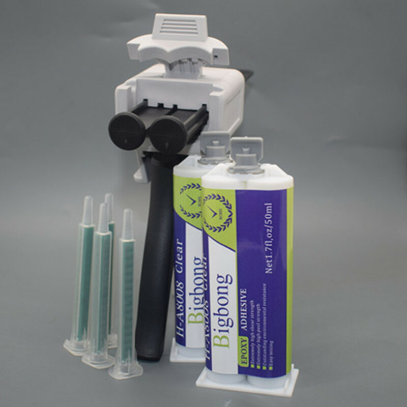 2pcs Clear 1:1 50ml Two-Part Epoxy Glue Adhesive & 1:1 50ml Dispensing Gun Epoxy Gun Manual Cartridge Gun & 4pcs Mixing Nozzles
