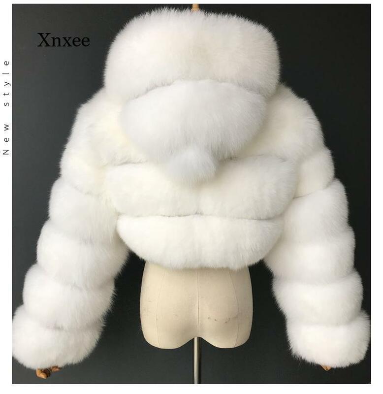 Winter Women's  High-Quality Furry Short Faux Fur Coats and Jackets Fluffy Coats with Hooded Fur Jackets