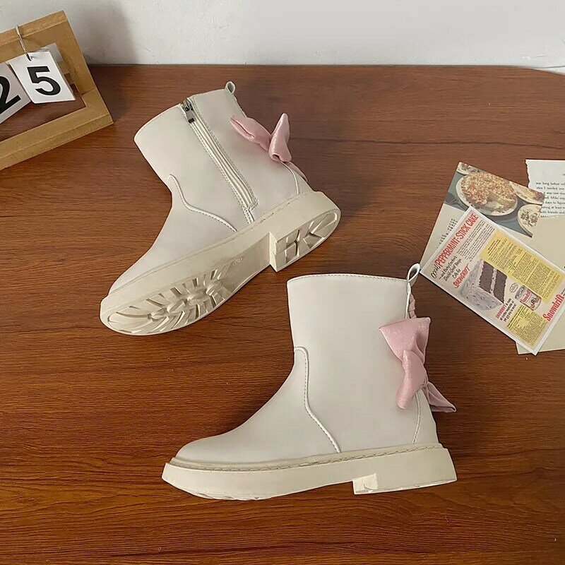 Модные бархатные короткие ботинки-мартинсы, женские зимние новые стильные ботинки в британском стиле с бантом на толстом каблуке и круглым носком