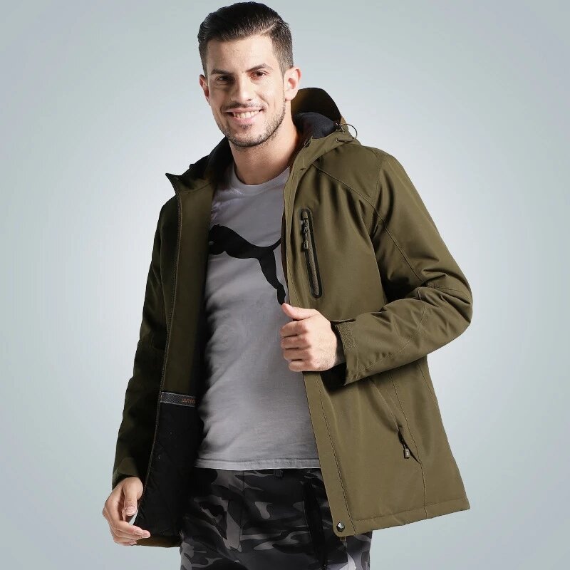 Veste d'hiver chauffante USB pour homme, veste en coton, coupe-vent imperméable, manteau à capuche optique, cadeau du père chaud