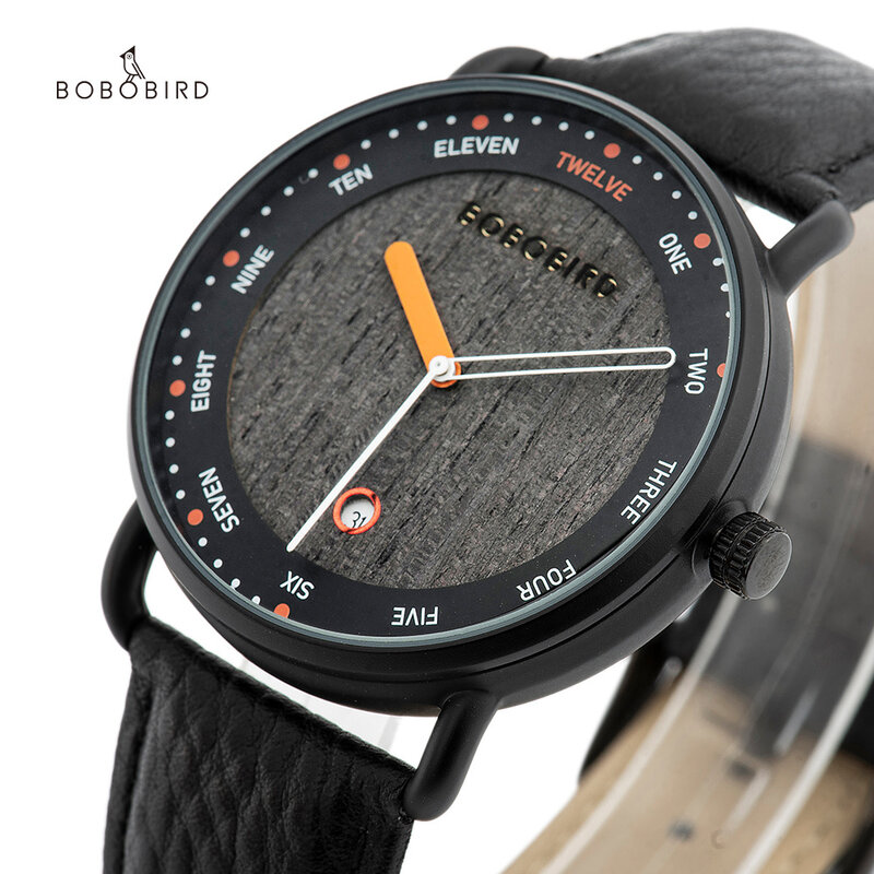 BOBO BIRD – montre-bracelet en bois pour hommes, décontractée, Date automatique, cuir véritable, horloge dans boîte cadeau