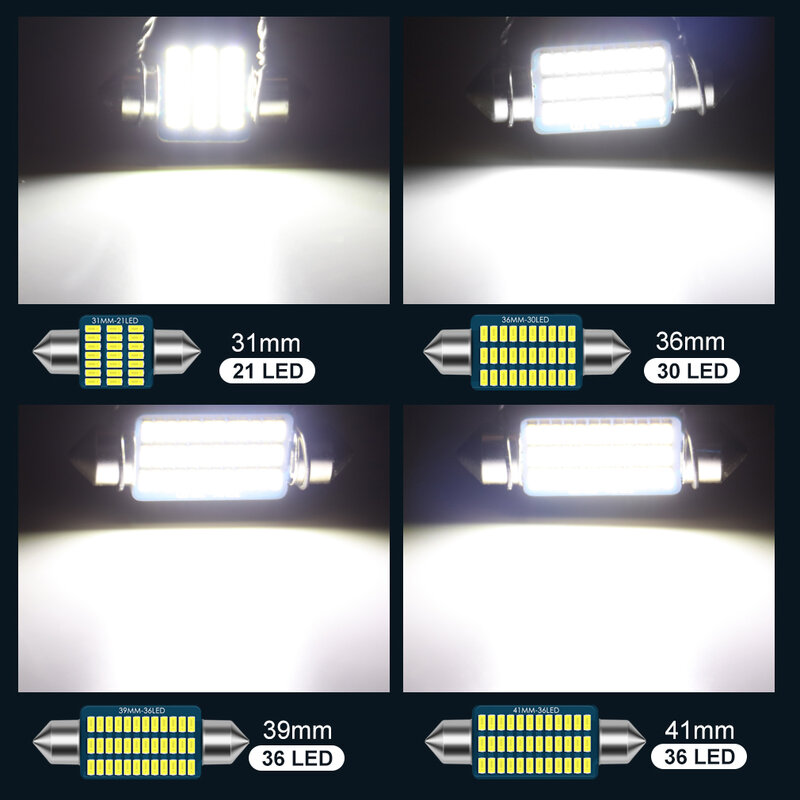 Eclairage intérieur de voiture Canbus LED, blanc rose bleu, guirxiété LED, T10, W5W, C5W, C10W, 31mm, 36mm, 39mm, 41mm, BA9S, T4W, 12V, 2 pièces