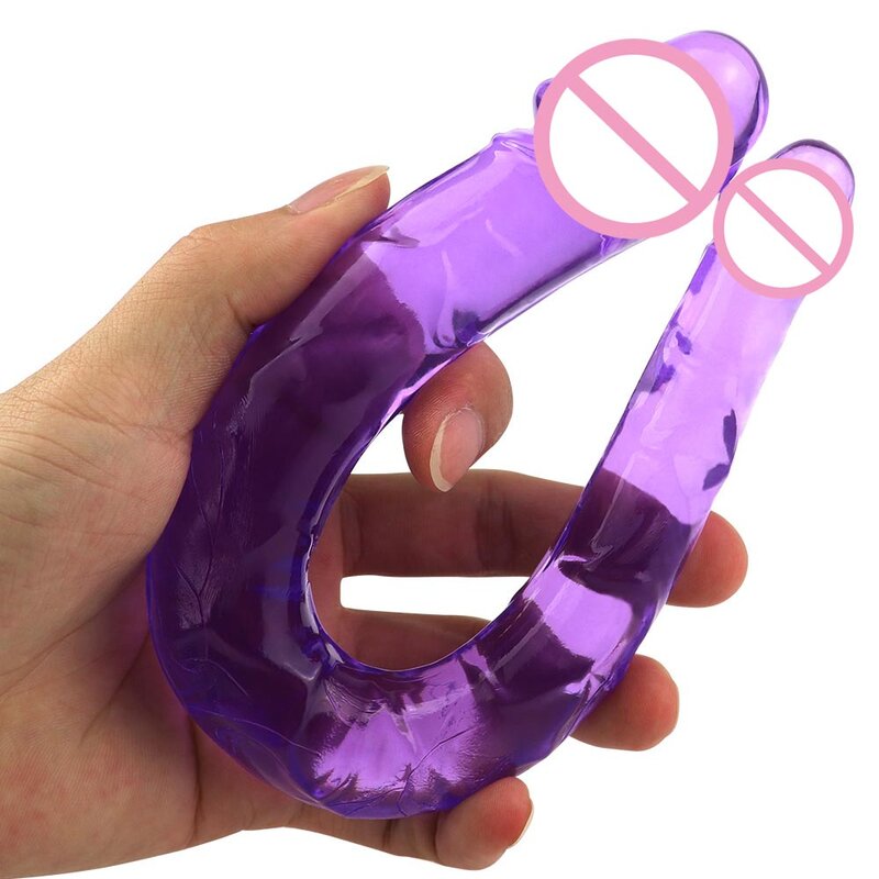 Mainan Seks Tanpa Vibrator Penis Panjang Tanpa Celah untuk Wanita Pemijat G-spot Prostat Lesbian Dildo Realistis Kepala Ganda Masturbator Wanita