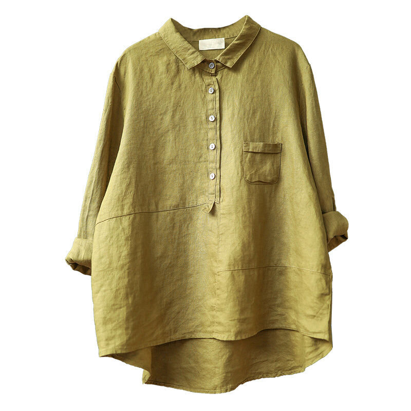 Camisa holgada de manga larga para Mujer, blusa informal de lino y algodón, Estilo Vintage, combina con todo, primavera y otoño, S604, novedad