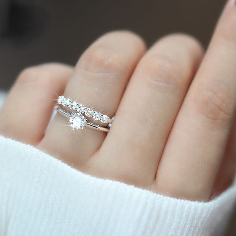Cincin Zirkon 3 K Potongan Bundar Klasik untuk Wanita Mempelai Wanita Cincin Pernikahan Pertunangan 18K Cincin Emas Putih Hadiah Perhiasan Ulang Tahun