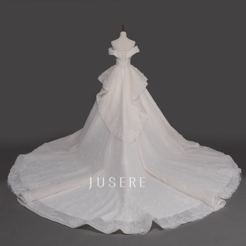 Jusere恋人aラインブライダルドレスウェディングドレスの花嫁衣装オフショルダービーズ