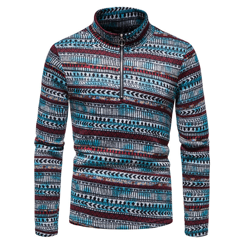 Suéter de punto con media cremallera para hombre, chaqueta de manga larga, Jersey informal, Jacquard, otoño e invierno, 2022