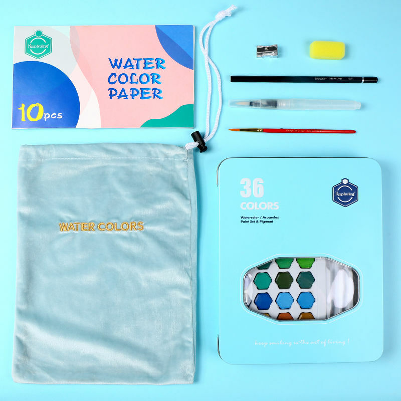 36 색 수채화 물감 세트 수채화 물감 학생 손으로 그린 휴대용 그림 세트 철 상자 물 컬러 아트 용품