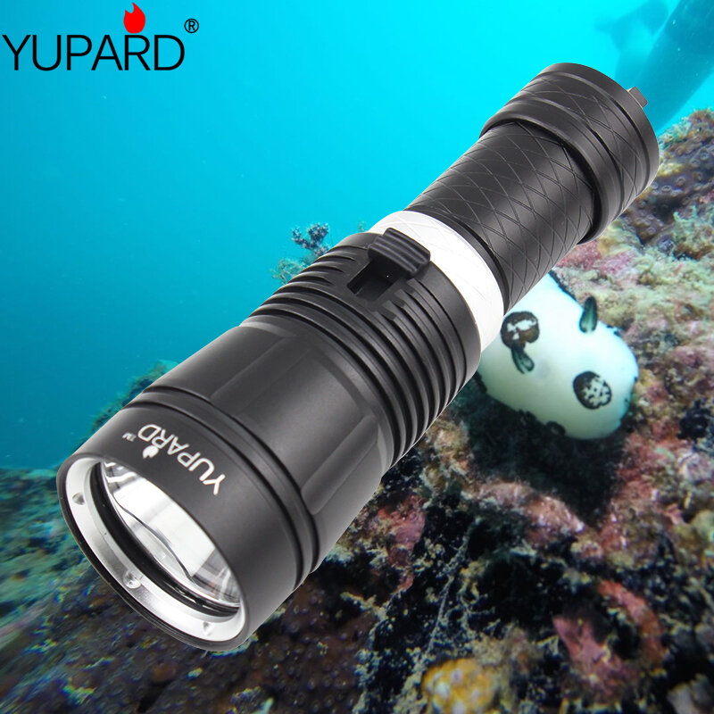 Linterna LED L2 resistente al agua IPX8, potente, superbrillante, para buceo, lámpara subacuática + 2 pilas 18650/26650