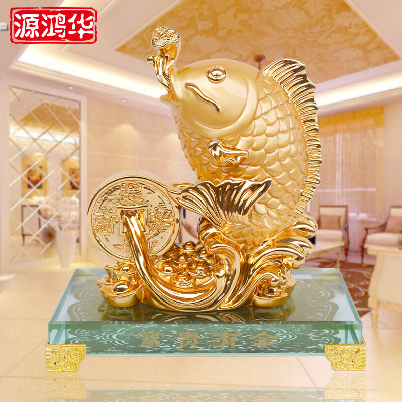 Pelapisan Emas Lebih dari Ornamen Ikan Kaya Hadiah Kerajinan Resin Ornamen Rumah Tangga Ruang Tamu Perabotan Kayu Dekoratif