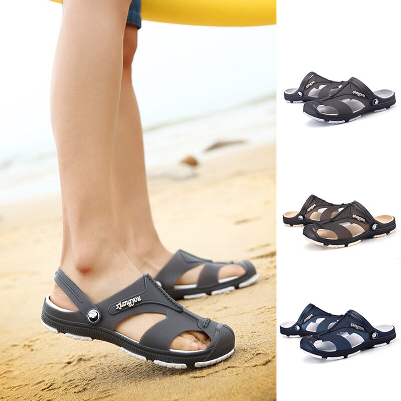 2024 Summer Men Slippers Clogs Slip-On Garden Shoes Breathable Man Sandals Plus Size Male Beach Shoes Flip Flops Quick Dry